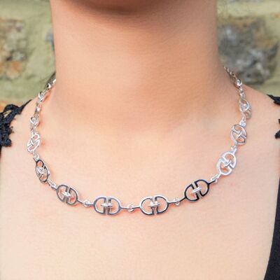 Interlinked 'D' Charm Chunky Silver Necklace - Bracelet