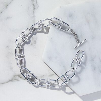 Equine Charm Monogrammed Chunky Silver Bracelet - Stud Earrings