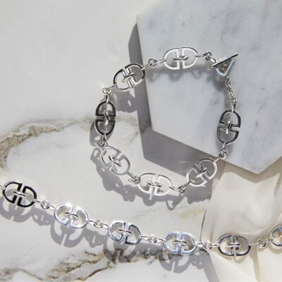 Interlinked 'D' Charm Chunky Silver Bracelet - Necklace
