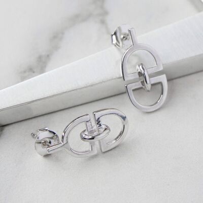 Interlinked 'D' Charm Silver Stud Earrings - Necklace