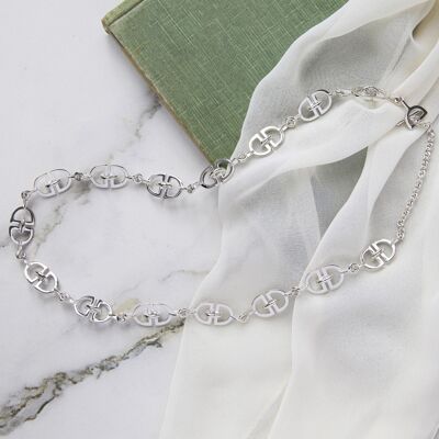 Interlinked 'D' Charm Silver Stud Earrings - Jewellery Set 19cm