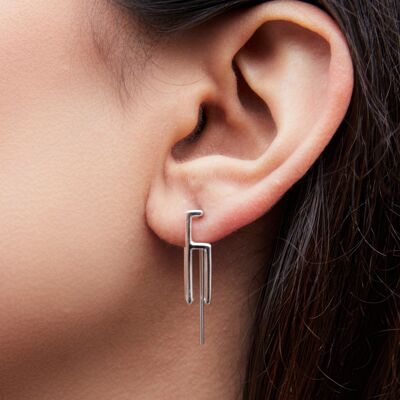 Sterling Silver Angular Minimalist Drop Earring - 18k Rose Gold Plated