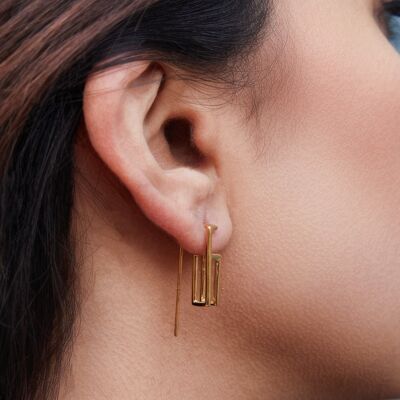 Gold Plated Angular Minimalist Drop Earring - Sterling Silver