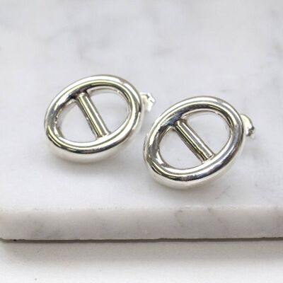 Double Hoop Rope Edged Sterling Silver Oval Drop Earrings - 18k Yellow Gold Plated