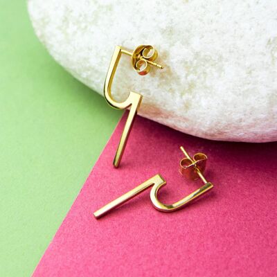 Minimalist Bar Gold Plated Hoop Earrings - 18k Yellow Gold Plated