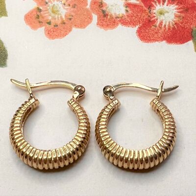 Small Ribbed Hoop Gold Plated Silver Earrings - Sterling Silver