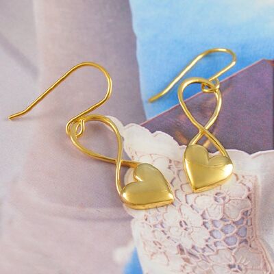 Sterling Silver Puffed Heart Valentine Stud Earrings - 18k Yellow Gold Plated - Necklace+Studs Set