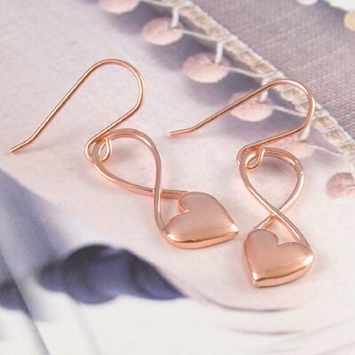 Sterling Silver Puffed Heart Valentine Stud Earrings - 18k Rose Gold Plated - Necklace+Studs Set