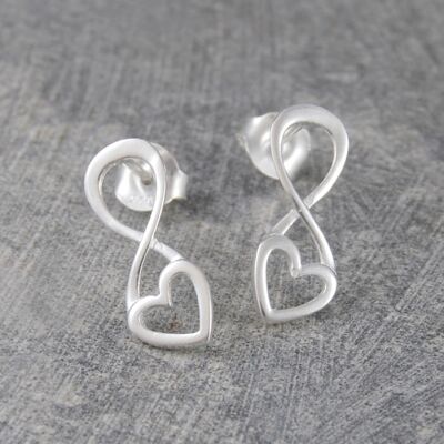 Sterling Silver Outline Heart Stud Earrings - Sterling Silver - Necklace Only
