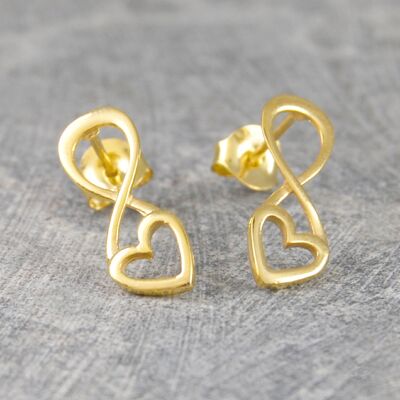 Sterling Silver Outline Heart Stud Earrings - 18k Yellow Gold Plated - Necklace Only