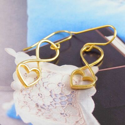 Sterling Silver Outline Heart Stud Earrings - 18k Yellow Gold Plated - Necklace+Studs Set