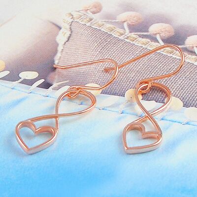 Sterling Silver Outline Heart Stud Earrings - 18k Rose Gold Plated - Necklace+Studs Set