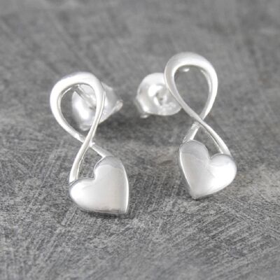 Sterling Silver Puffed Heart Infinity Drop Earrings - Sterling Silver - Necklace+Drops Set