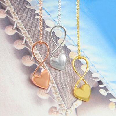 Sterling Silver Puffed Heart Infinity Drop Earrings - Sterling Silver - Necklace+Studs Set
