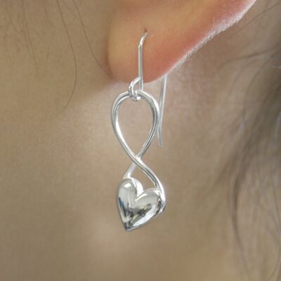 Sterling Silver Puffed Heart Infinity Drop Earrings - 18k Yellow Gold Plated - Drop Earrings