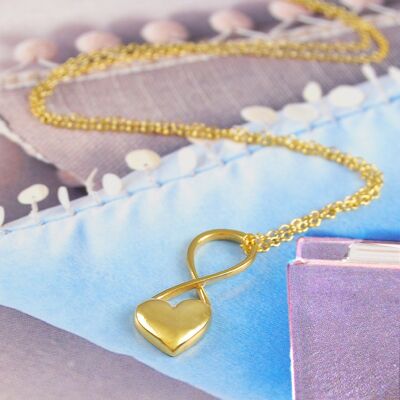 Sterling Silver Puffed Heart Infinity Drop Earrings - 18k Yellow Gold Plated - Necklace+Studs Set
