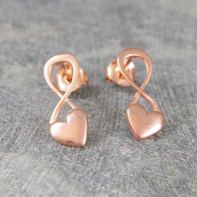 Sterling Silver Puffed Heart Infinity Drop Earrings - 18k Rose Gold Plated - Necklace+Drops Set