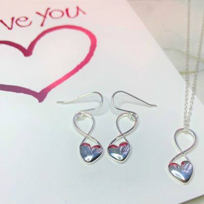 Sterling Silver Puffed Heart Infinity Necklace - Necklace+Drops Set - 18k Rose Gold Plated