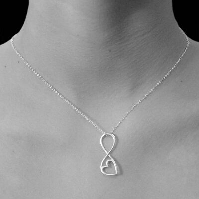 Sterling Silver Outline Heart Pendant Necklace - Necklace+Studs Set - Sterling Silver