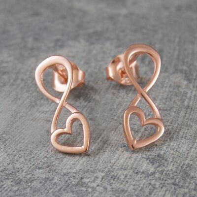 Sterling Silver Outline Heart Drop Earrings - 18k Rose Gold Plated - Necklace+Drops Set