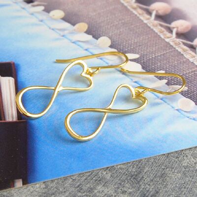 Sterling Silver Gold Puffed Heart Valentines Earrings - 18k Gold Plated - Drop Earrings