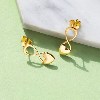 Sterling Silver Gold Puffed Heart Stud Earrings - 18k Yellow Gold Plated - Necklace Only
