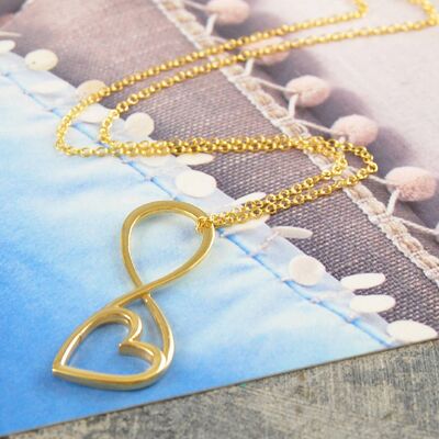 Sterling Silver Gold Outline Heart Pendant Necklace - Drop Earrings - Sterling Silver