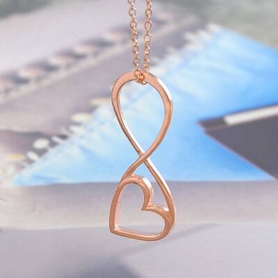 Sterling Silver Gold Outline Heart Pendant Necklace - Necklace+Drop Set - 18k Rose Gold Plated