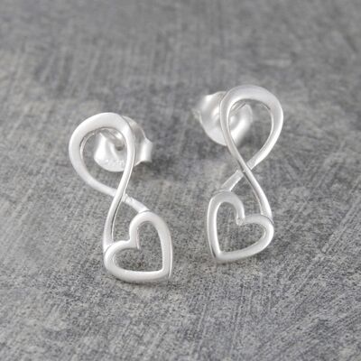 Open Heart Silver Infinity Necklace - Stud Earrings & Pendant Set