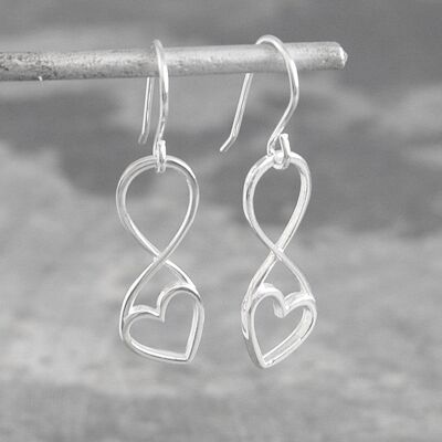 Open Heart Silver Infinity Necklace - Drop Earrings & Pendant Set