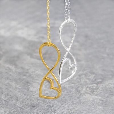 Infinity Heart Rose Gold Stud Earrings - Pendant Necklace