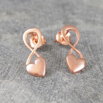 Infinity Heart Rose Gold Stud Earrings - Stud Earrings & Pendant Set