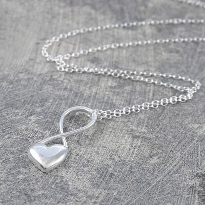 Heart Silver Infinity Necklace - Pendant Necklace and Drop Earrings