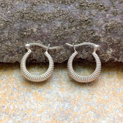 Small Ribbed Huggie Hoop Sterling Silver Earrings - 18K Rose Gold Plated