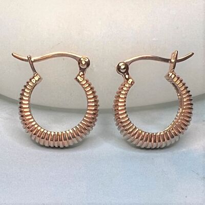 High Polish Ridged Hoop Small Sterling Silver Earring - 18k Yellow Gold Plated