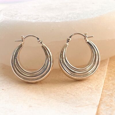 High Polish Ridged Hoop Small Sterling Silver Earring - 18k Rose Gold Plated