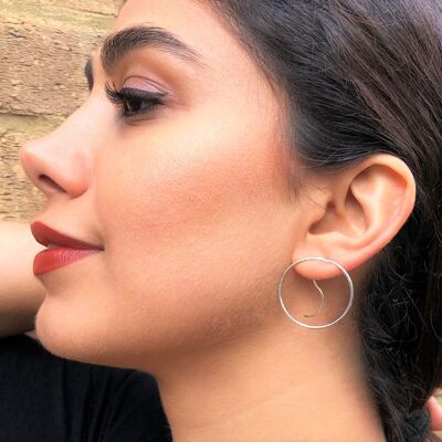 Large Minimalist Wire Hoop Earrings - Sterling Silver