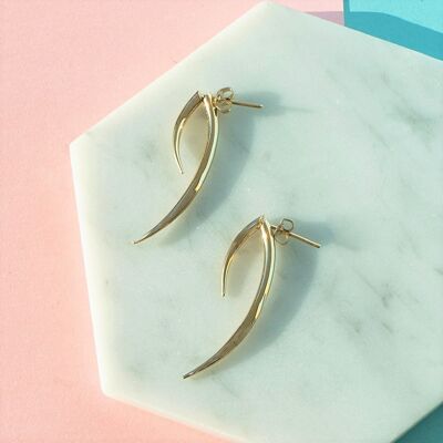 Curved Spiked Gold Ear Jacket - Sterling Silver