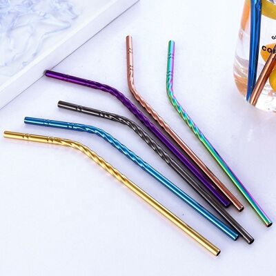 Bulk: Spiral Stainless Steel Straws - Rainbow - Curved