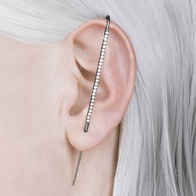 Black Oxidised Silver White Topaz Ear Cuff Earrings - Pair - Oxidised Silver(Black) - Large (8 cm)