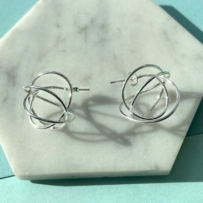 Small Flattened Cube Stud Earrings - Sterling Silver
