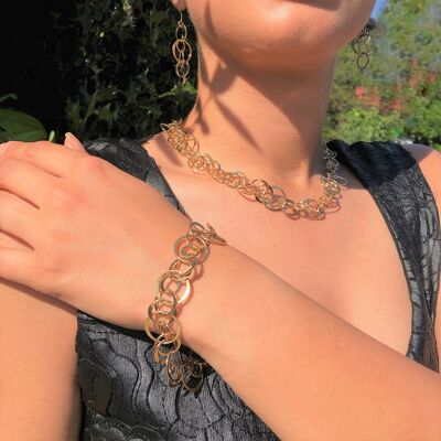 Planet Gold Long Drop Earrings - Jewellery Set 17'' - 18k Gold Plated