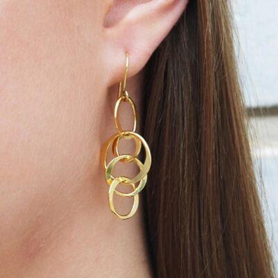 Planet Gold Long Drop Earrings - Jewellery Set 18'' - 18k Rose Gold Plated