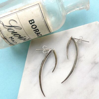 Curved Spiked Silver Ear Jacket - 18k Rose Gold Plated