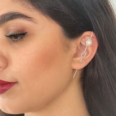 Sterling Silver Pearl Ear Climber Cuff Earrings - Gold - Single