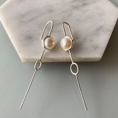 Sterling Silver Pearl Ear Climber Cuff Earrings - Gold - Pair