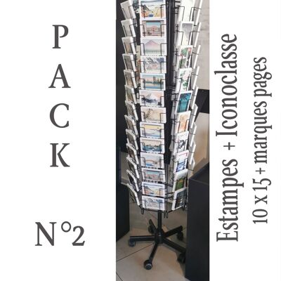 Pack 2: cartes postales + marque pages estampes japonaises et Iconoclasse x15 + présentoir 6 faces