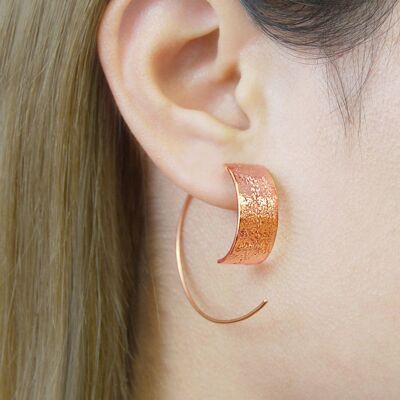 Textured Rose Gold Hoop Earrings - Sterling Silver