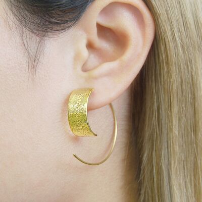 Textured Gold Hoop Earrings - Sterling Silver