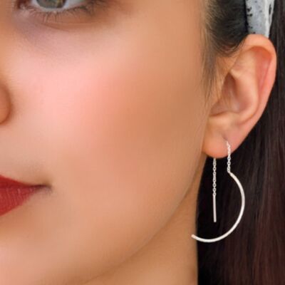 Half Hoop Sterling Silver Threader Earrings - Rose Gold